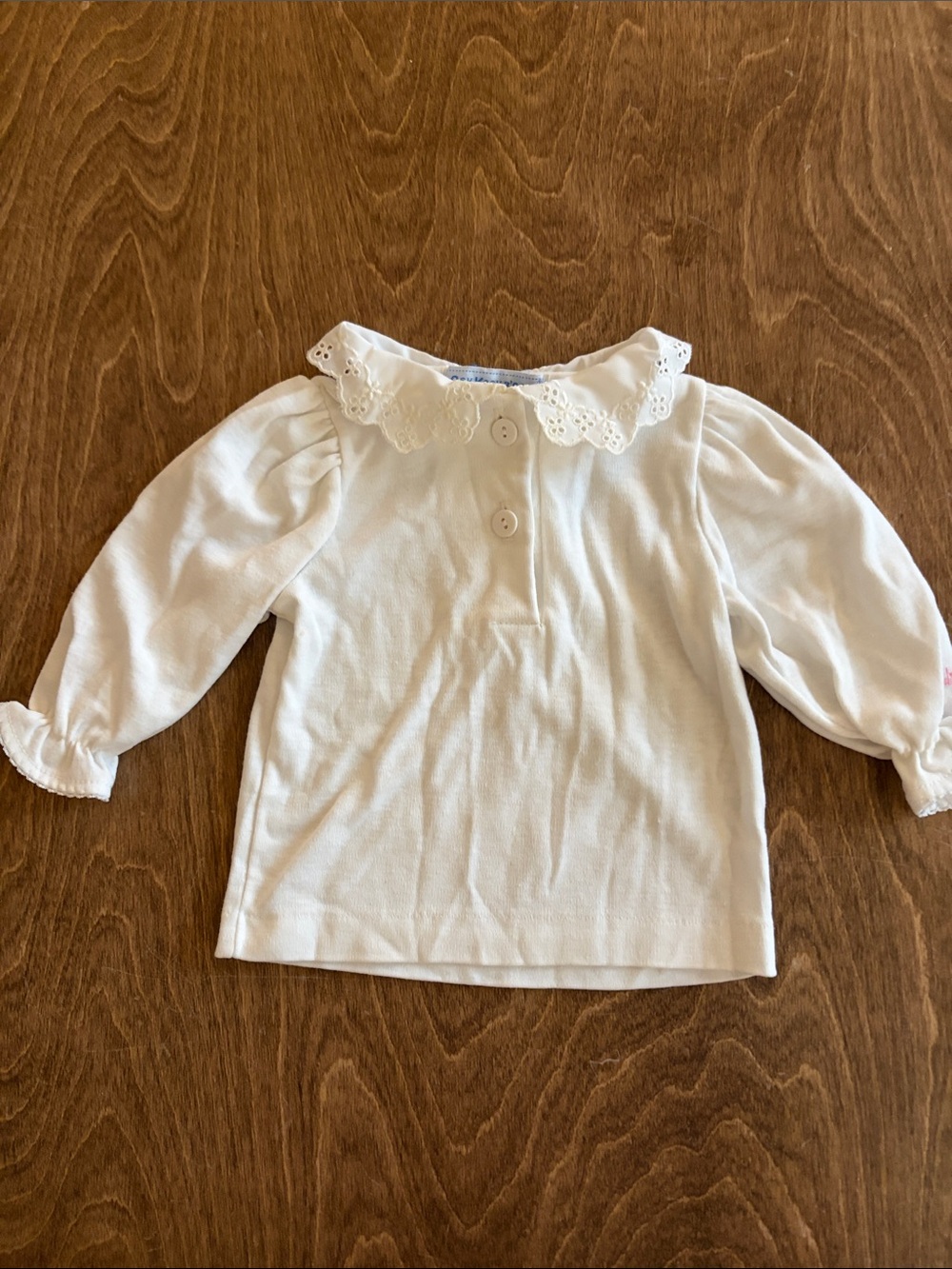 Vintage OshKosh B'gosh White Long-Sleeve Eyelet Collar Top 3-6 months